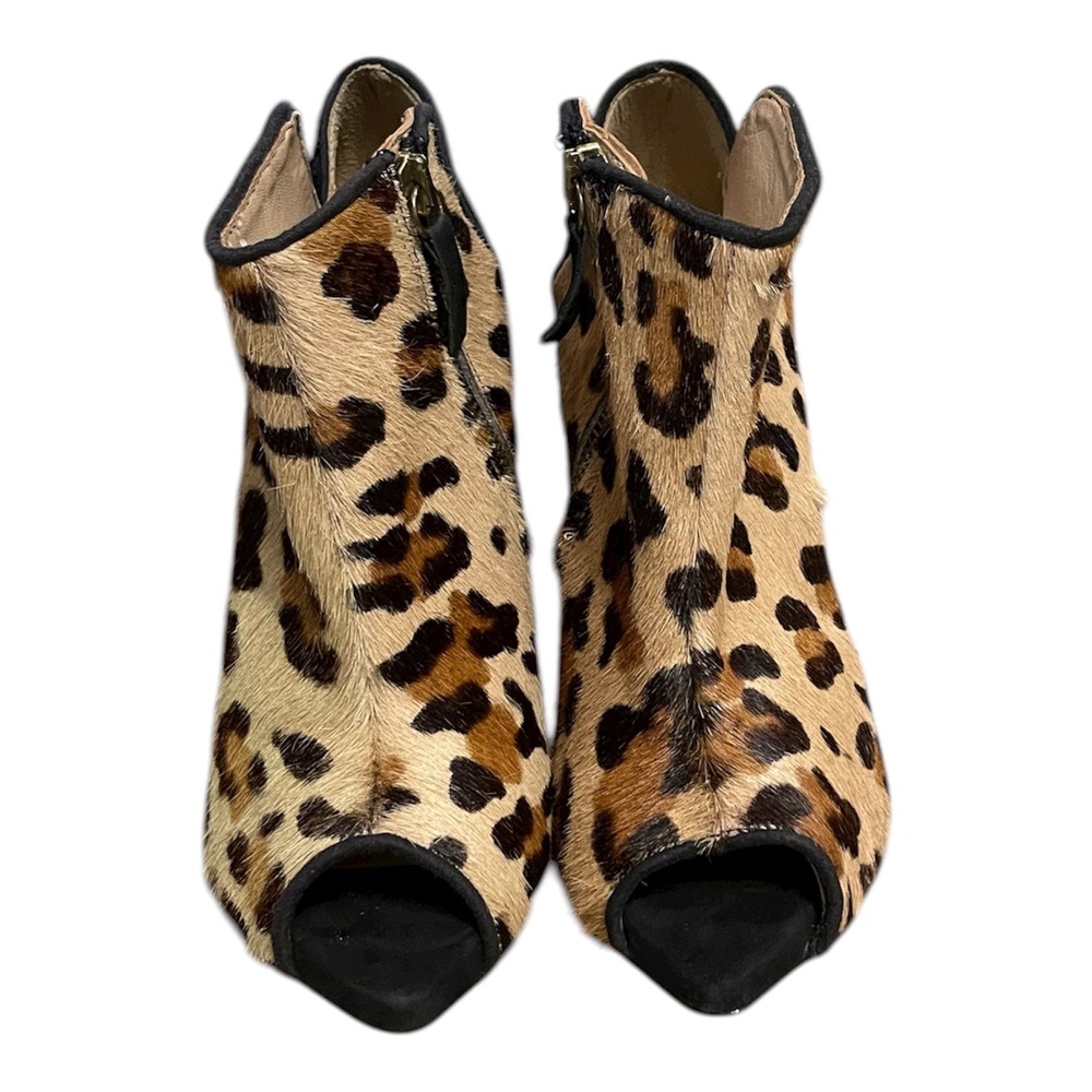 Zara Leopard Print Fur Wedge Peep‎ Toe Ankle Boots Size 36